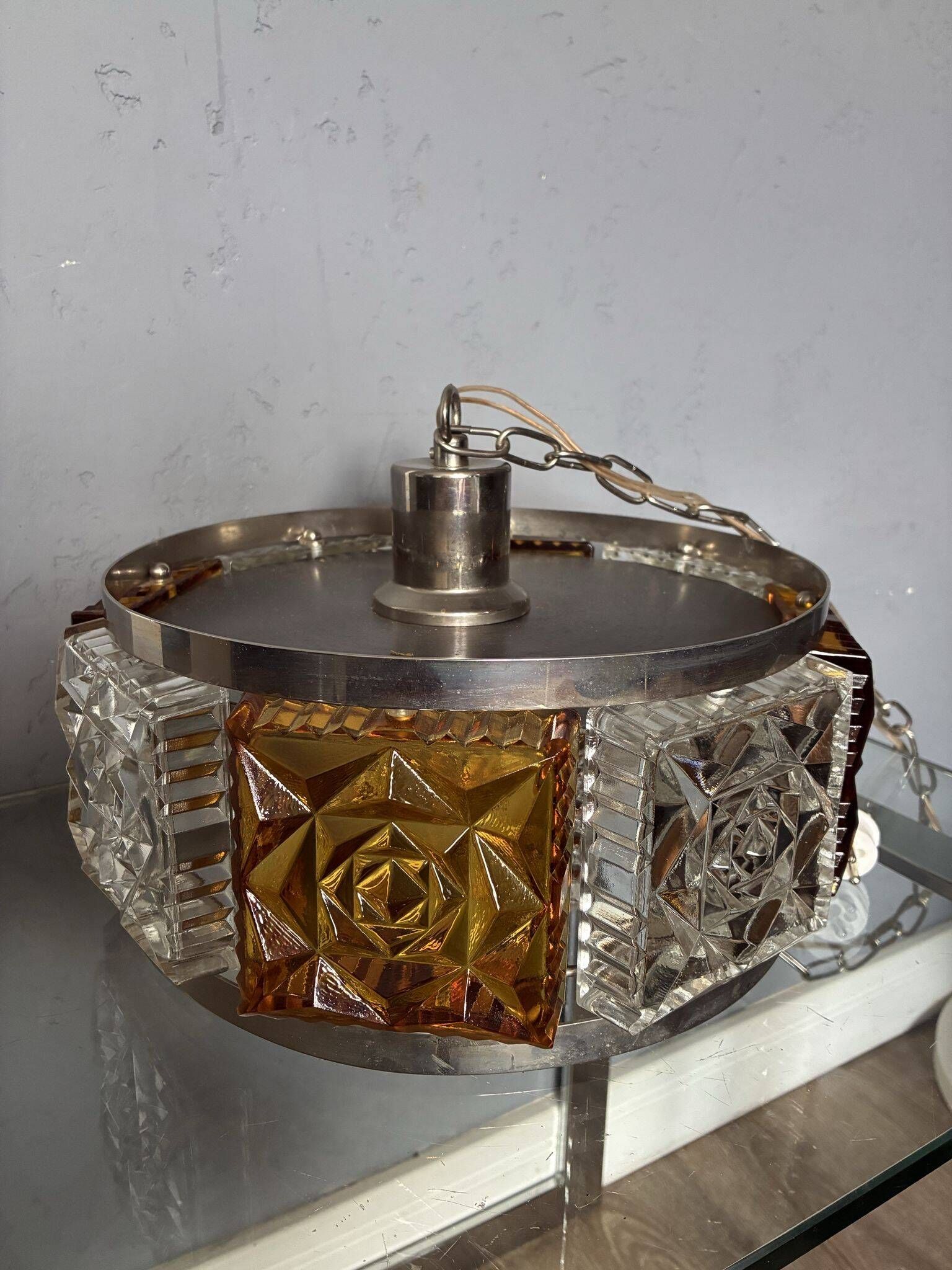 Carl Fagerlund for Orrefors pendant lamp, glass blocks, 1970s