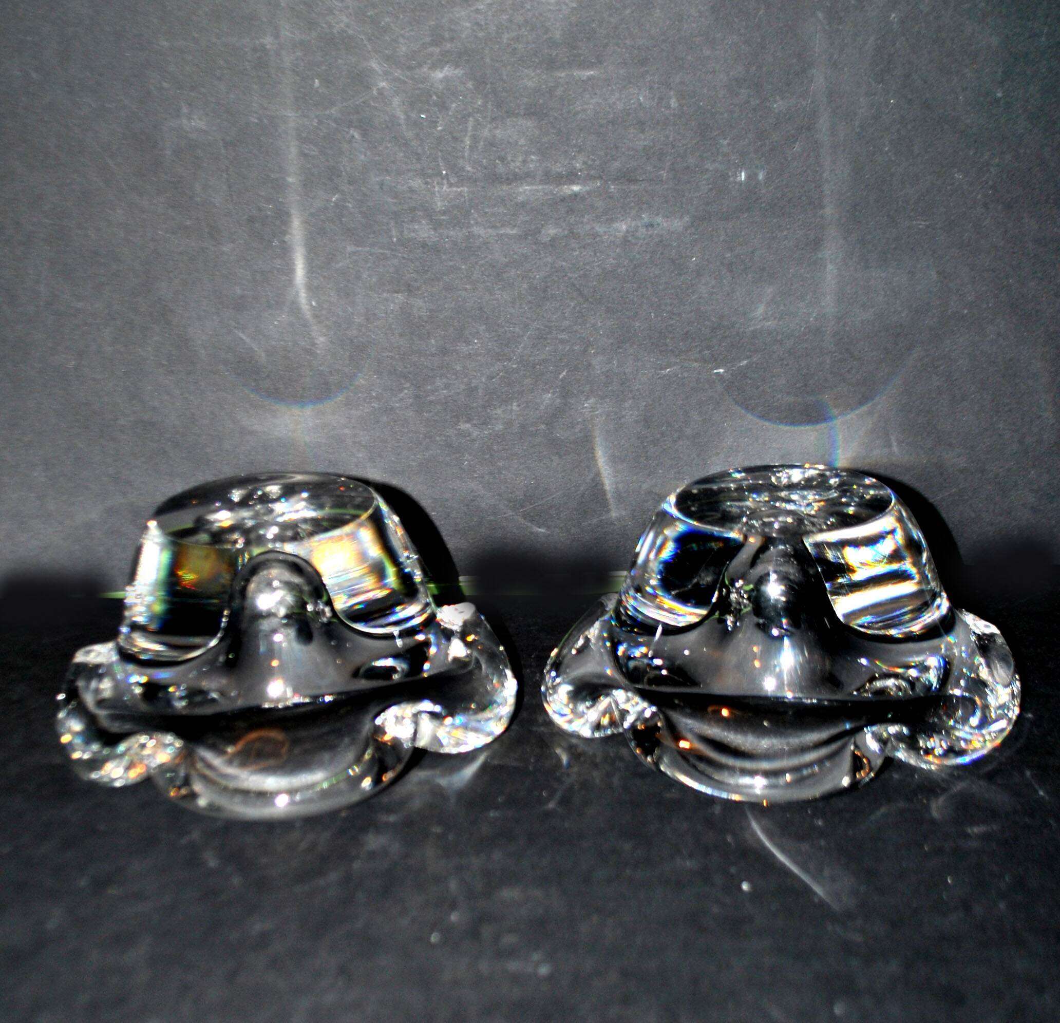 Set of 2 crystal candlesticks signed daum france - flambeaux vintage design 1960