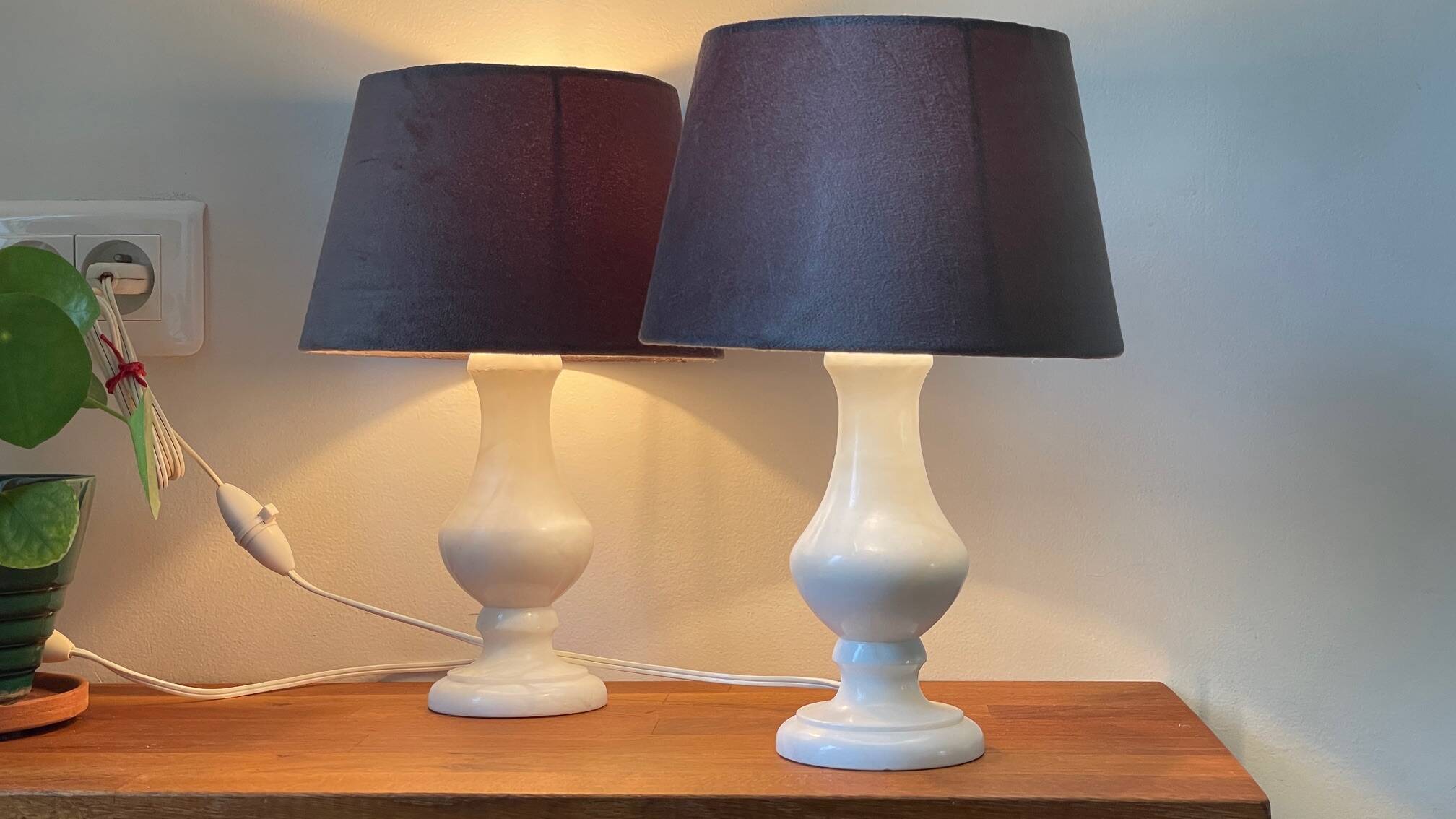 Pair of Vintage Alabaster Stone Lamps