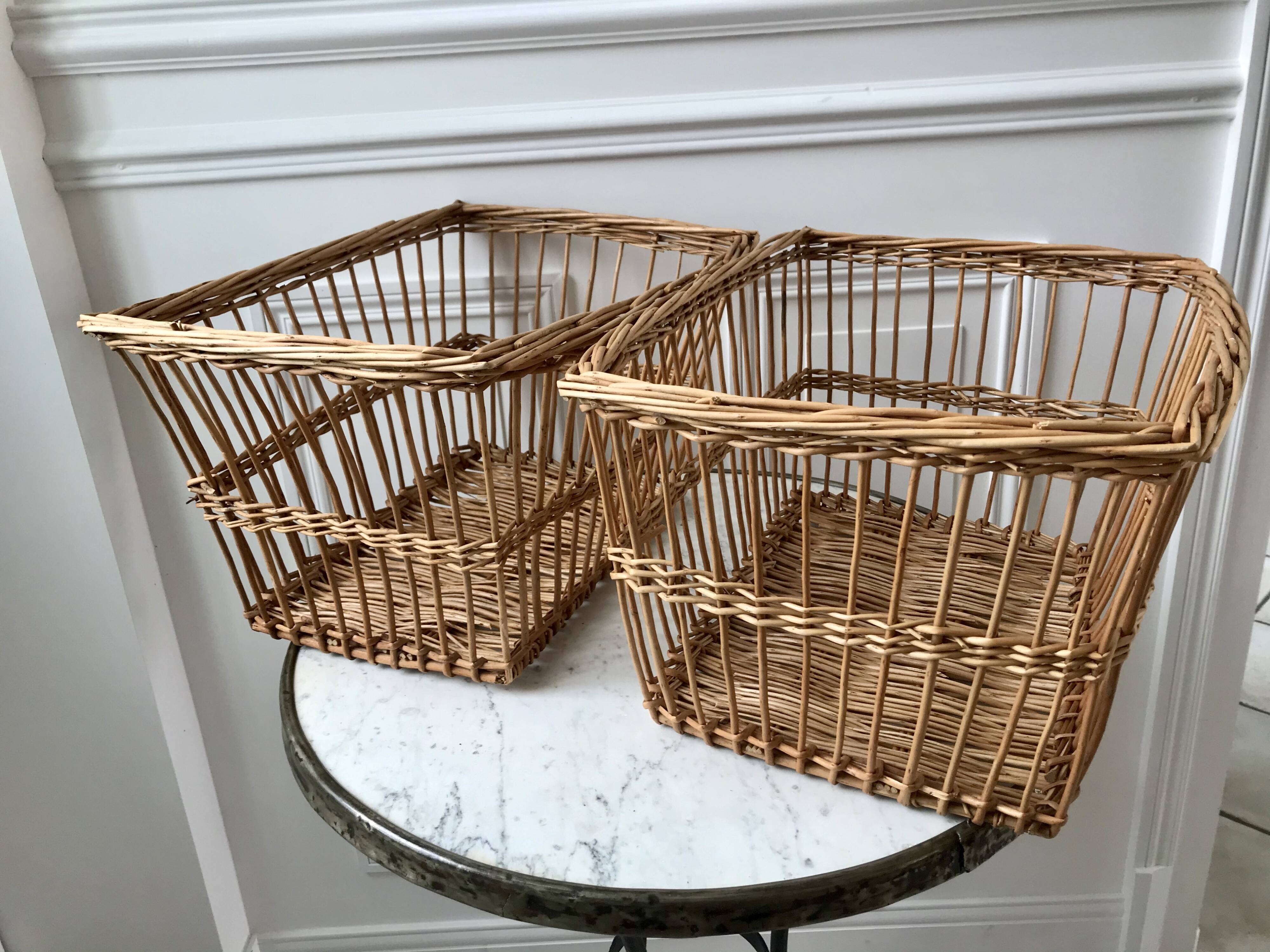 Pair of rattan/wicker storage baskets from the 60s and 70s