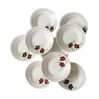 Set of 9 Salins hollow plates, Ninon pattern, French vintage, authentic, rare, countryside
