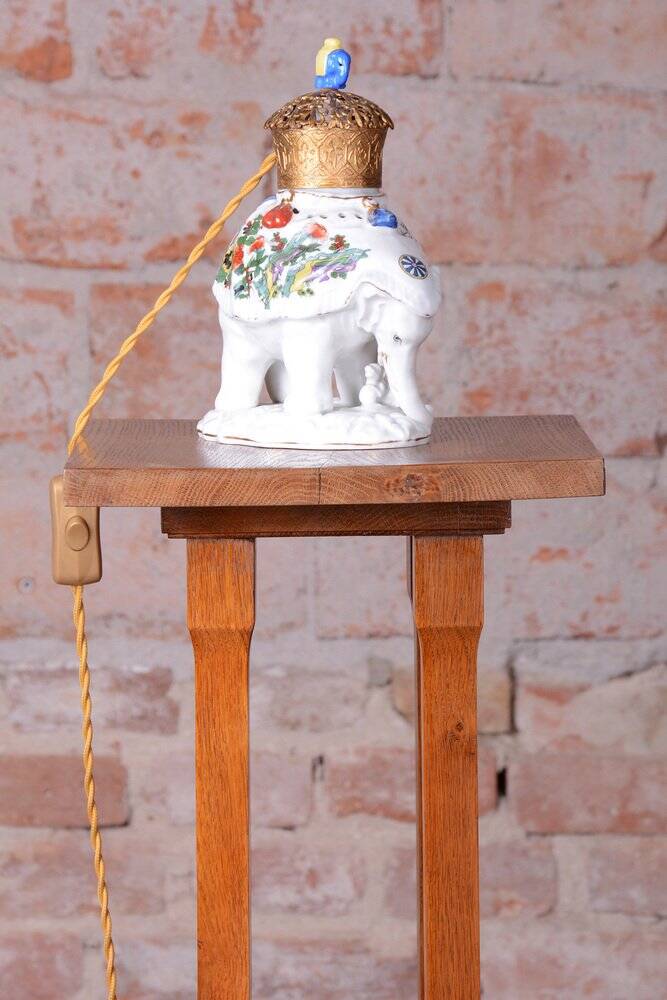 Asian Table Lamp in Brass and Porcelain, India, 1970s