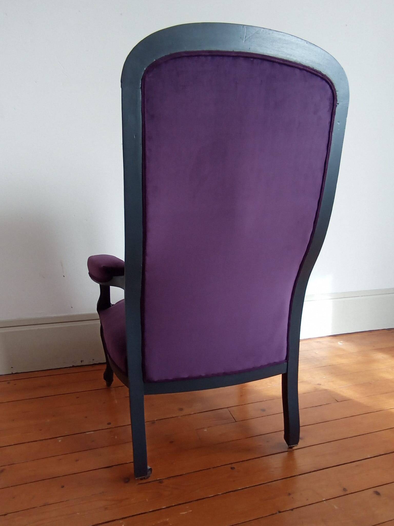 Voltaire armchair from the 19th century, purple velvet