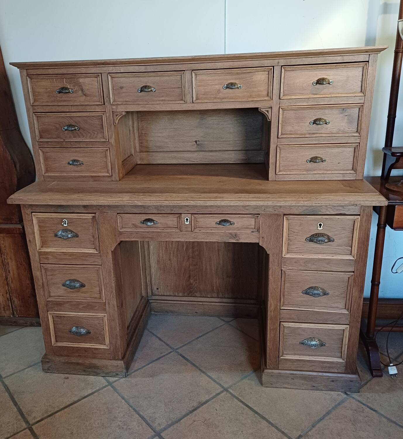 Antique desk with 15 drawers, professional furniture.