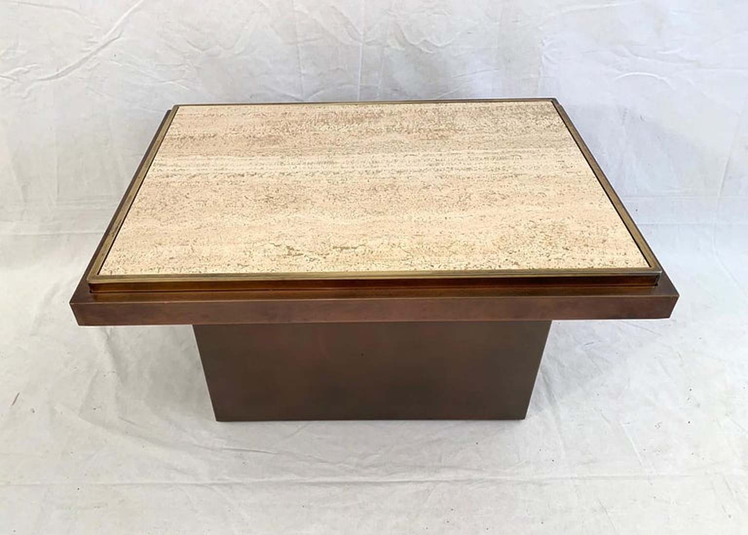 Belgo Chrome coffee table in travertine, copper and brass