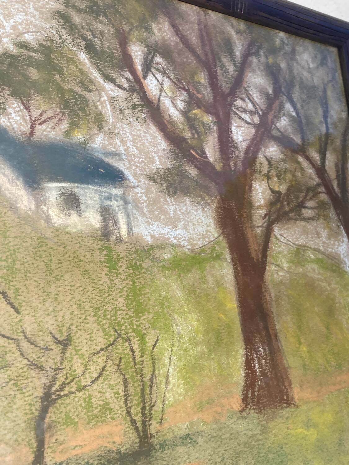 Pastel landscape in wooden frame