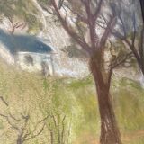 Pastel landscape in wooden frame