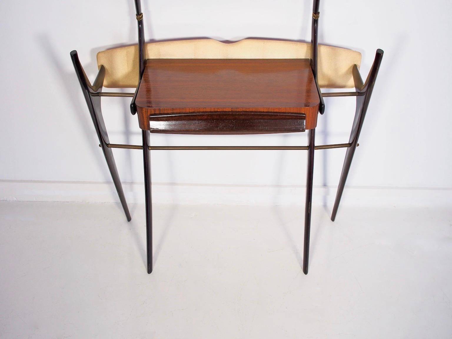 Table console laquée avec plateau en verre et miroir