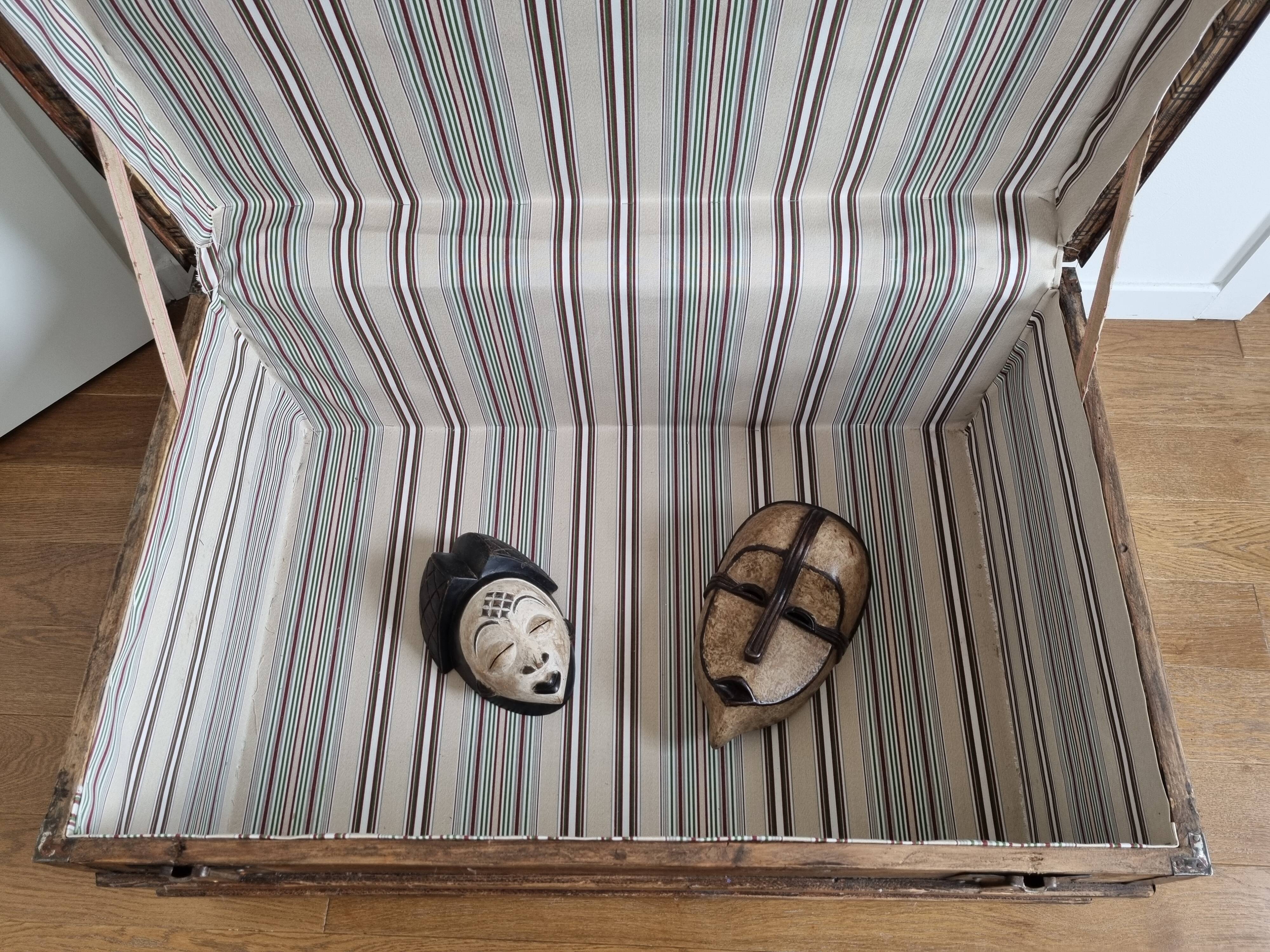 Large-scale marine style decorative wooden trunk with interior upholstery