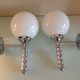 Pair of globe wall lamps in white opaline and chrome/vintage metal 70s