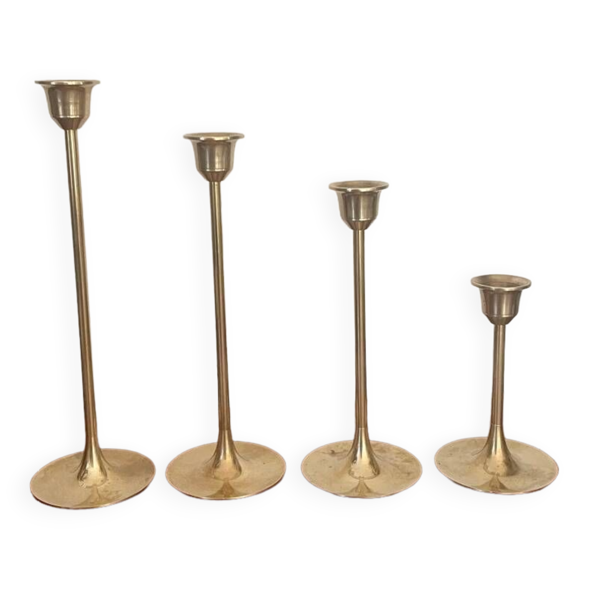 Set of 4 Scandinavian brass candlesticks
