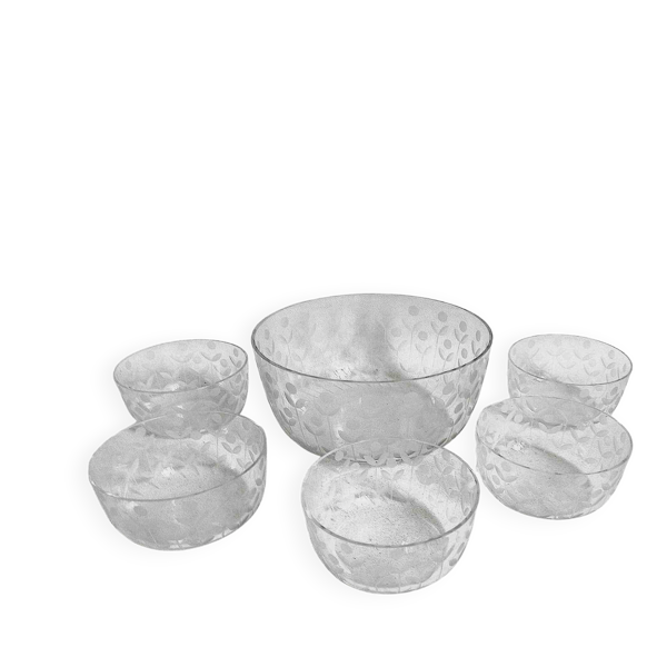 Saladier et 5 coupes cristal ciselé Années 50
