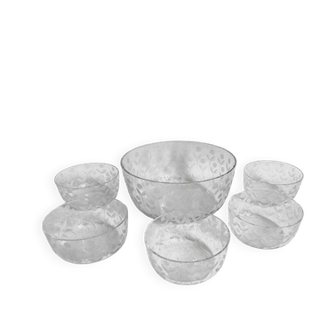 Saladier et 5 coupes cristal ciselé Années 50