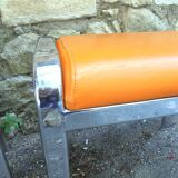 Pair of chrome and faux orange vintage stools "70"