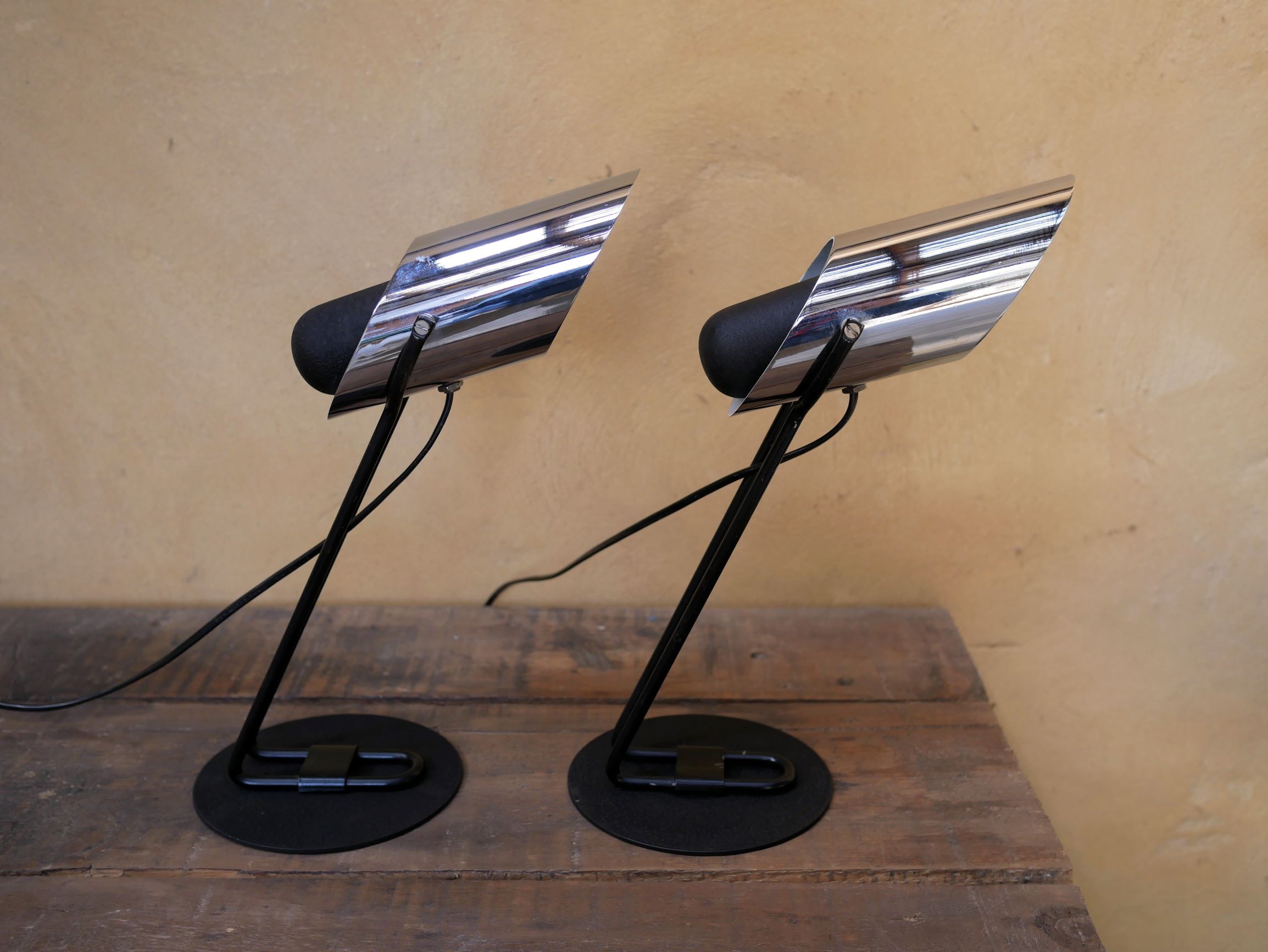 Pair of vintage chrome metal lamps