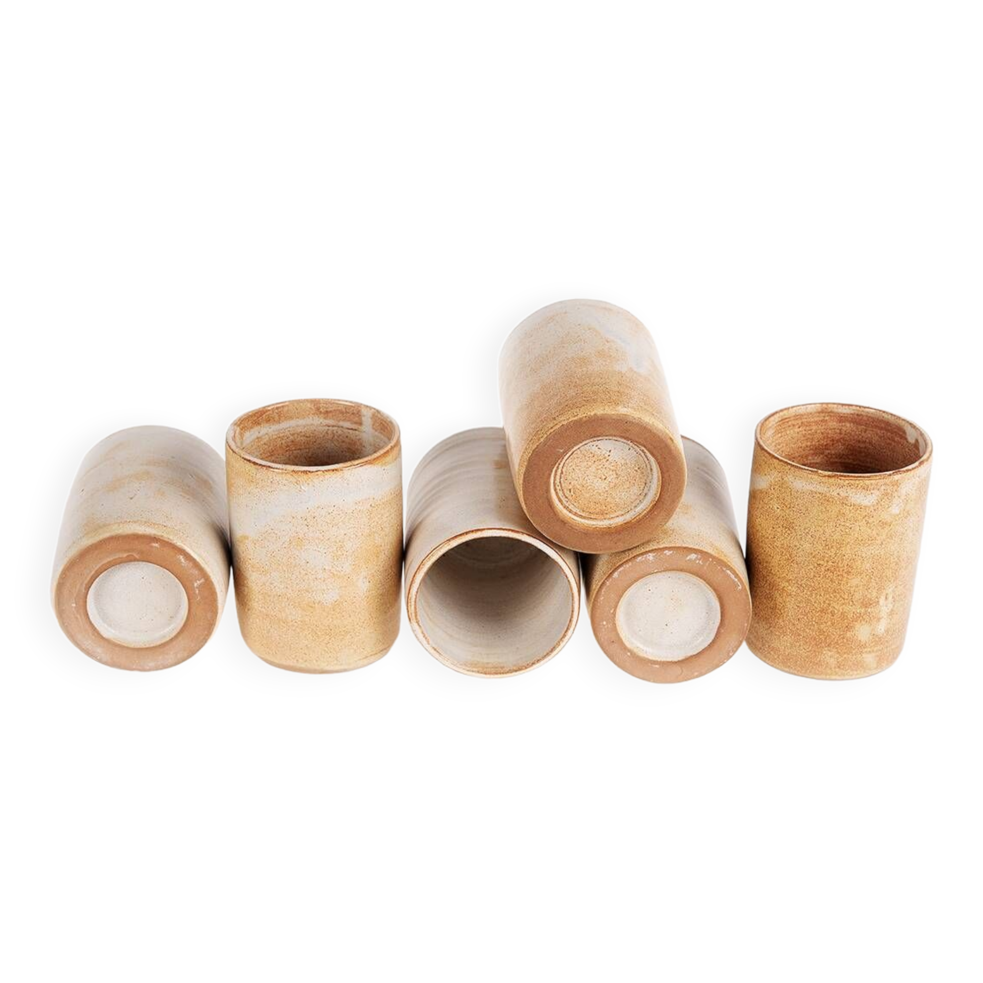 6 Handcrafted stoneware cups. Very good state