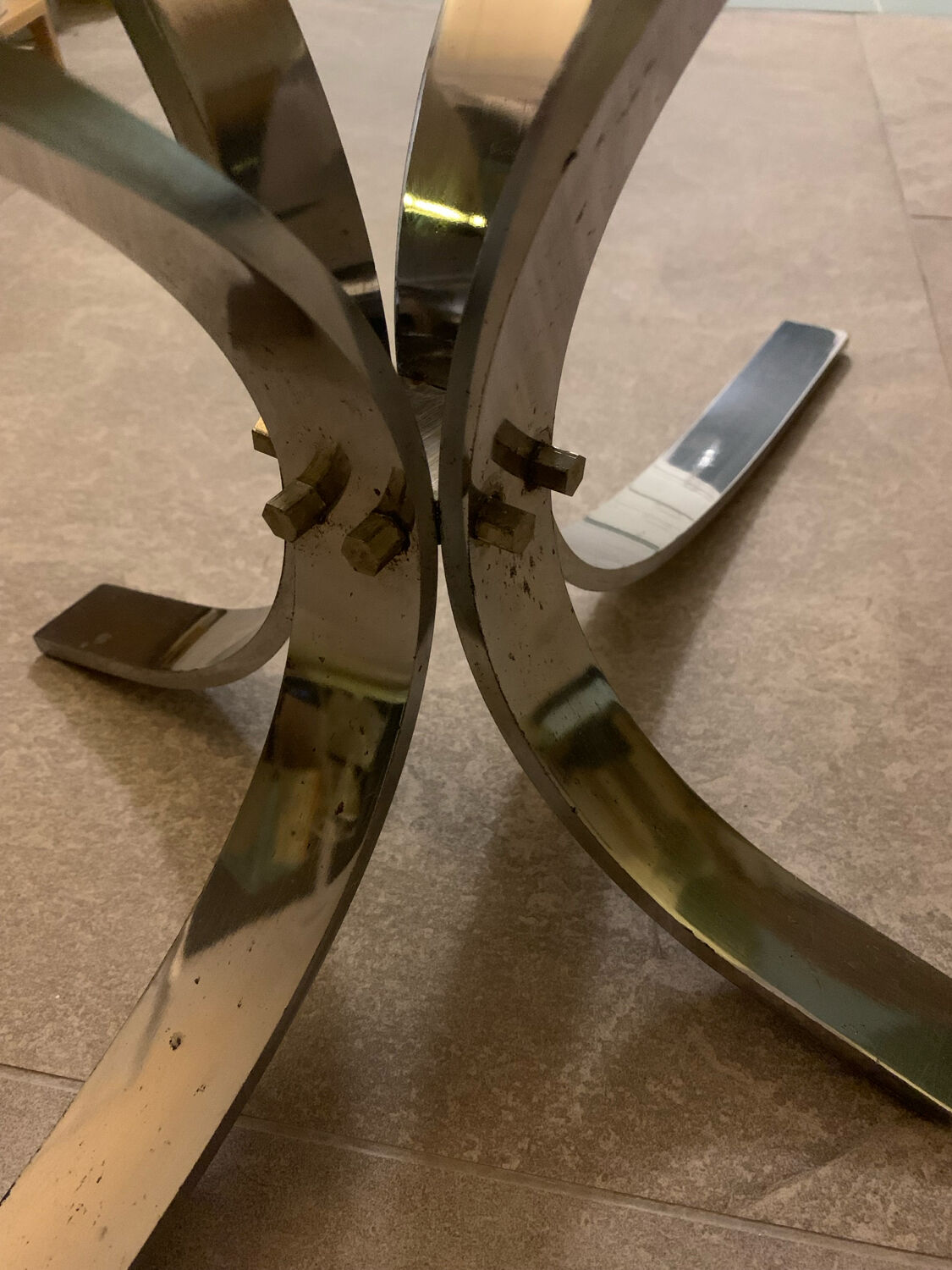 Oval coffee table design Circa glass and chrome 1970s