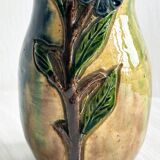 Vintage glazed ceramic vase – Floral motifs in relief