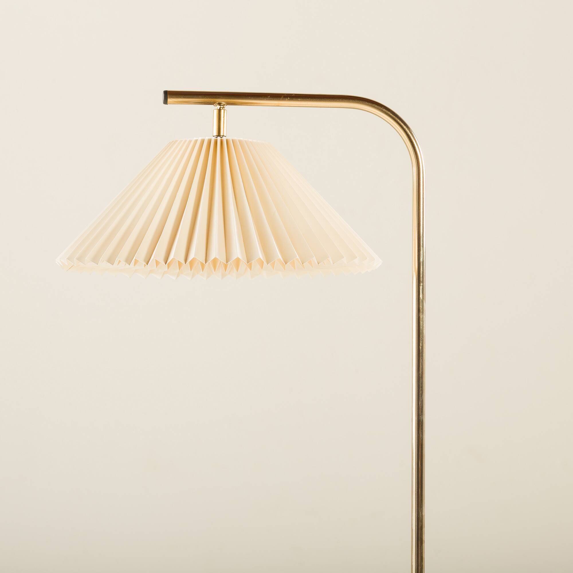 Danish brass floor lamp with Le Klint shade, 1970s
