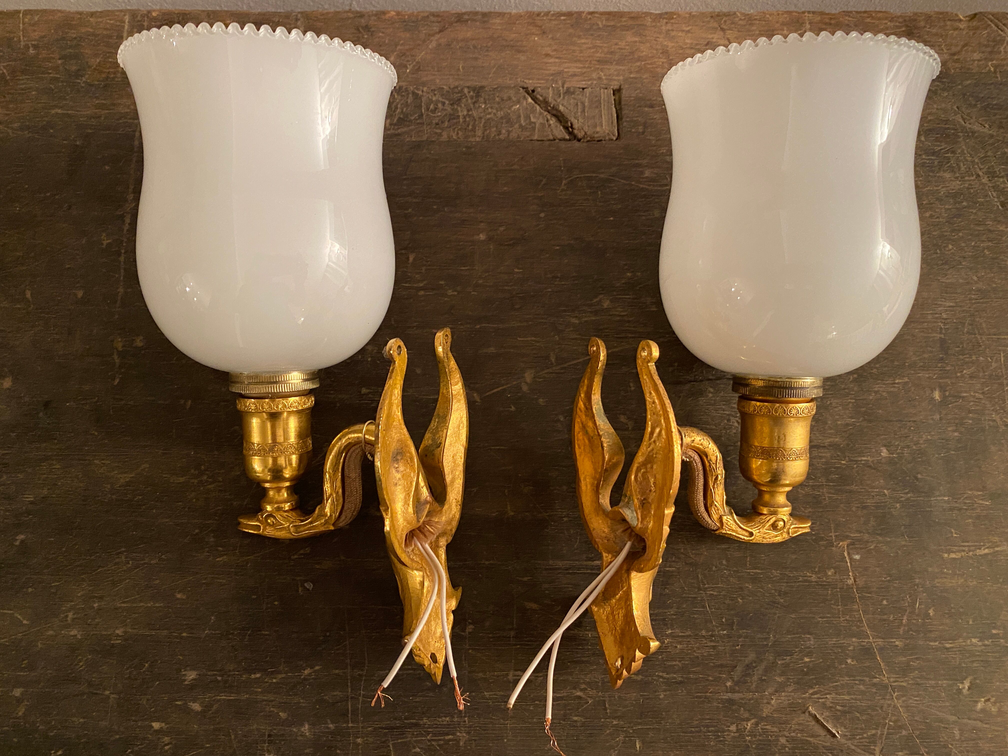Pair of swan wall light  empire style