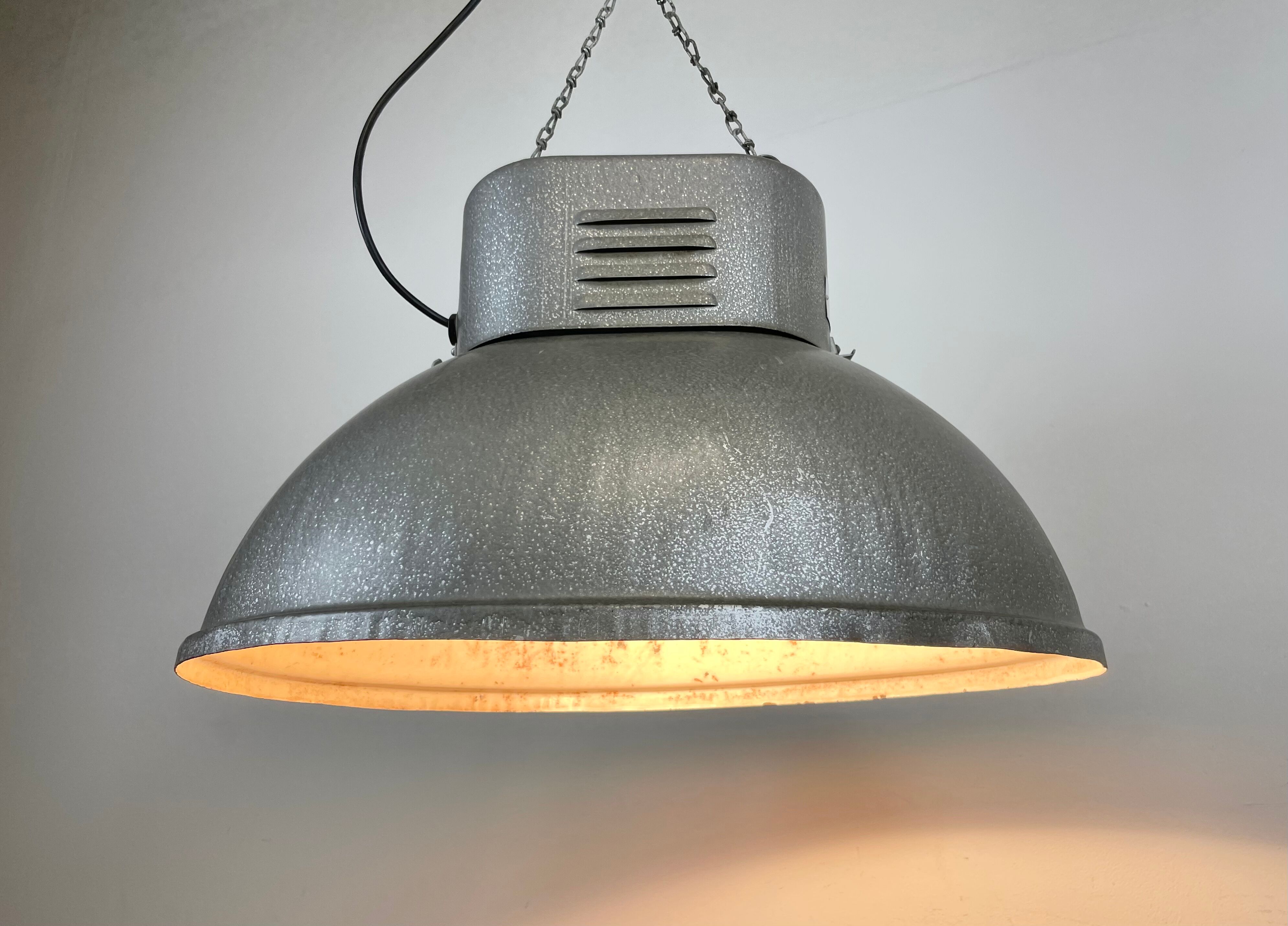 Oval industrial polish factory pendant lamp from mesko, 1970s