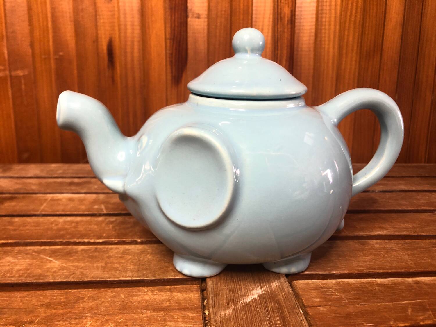 Old Teapot Elephant Shape Ceramic Sky Blue Vintage #A472b