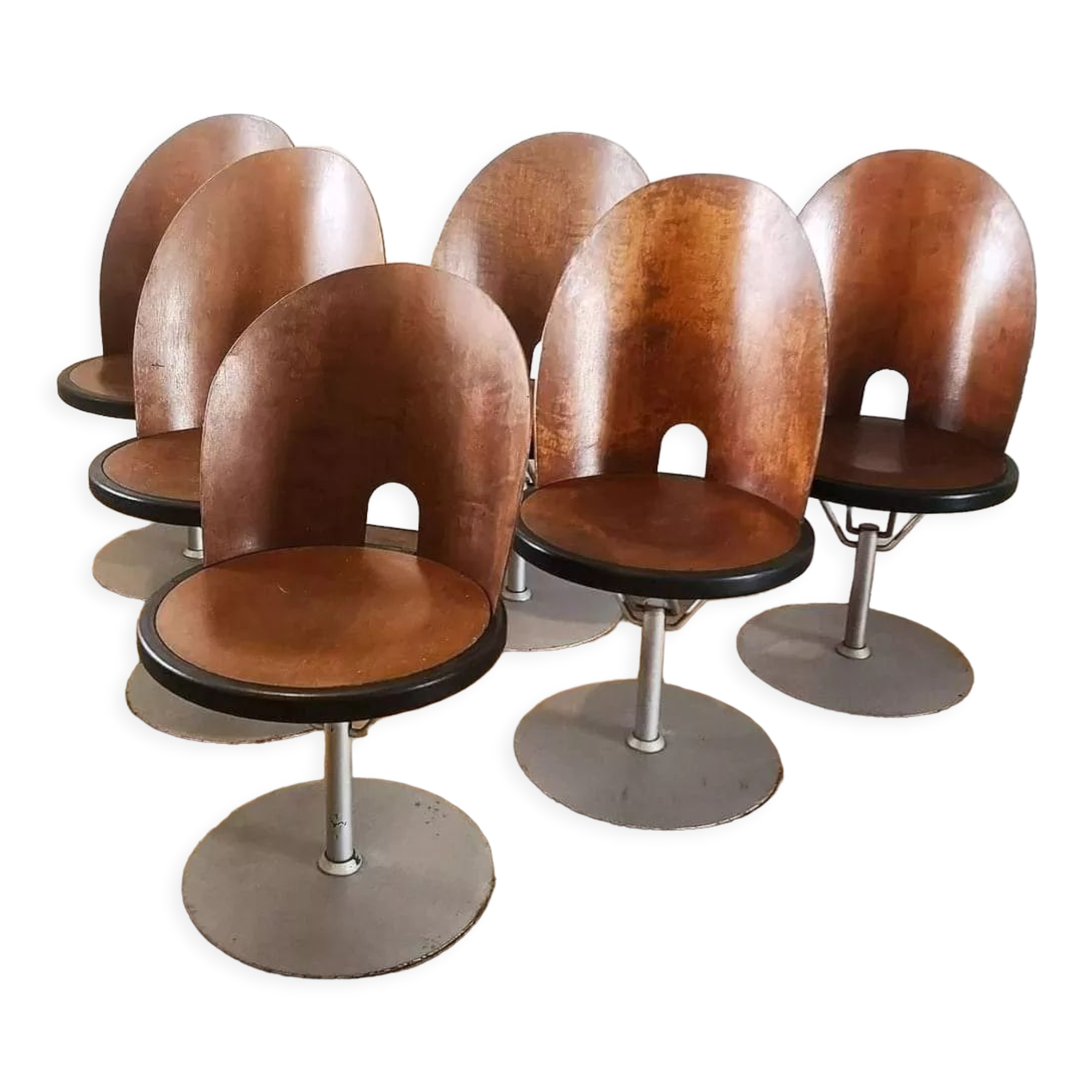 Set of 6 wooden swivel chairs