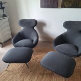 2 roche bobois spoutnik lounge armchairs with footrests