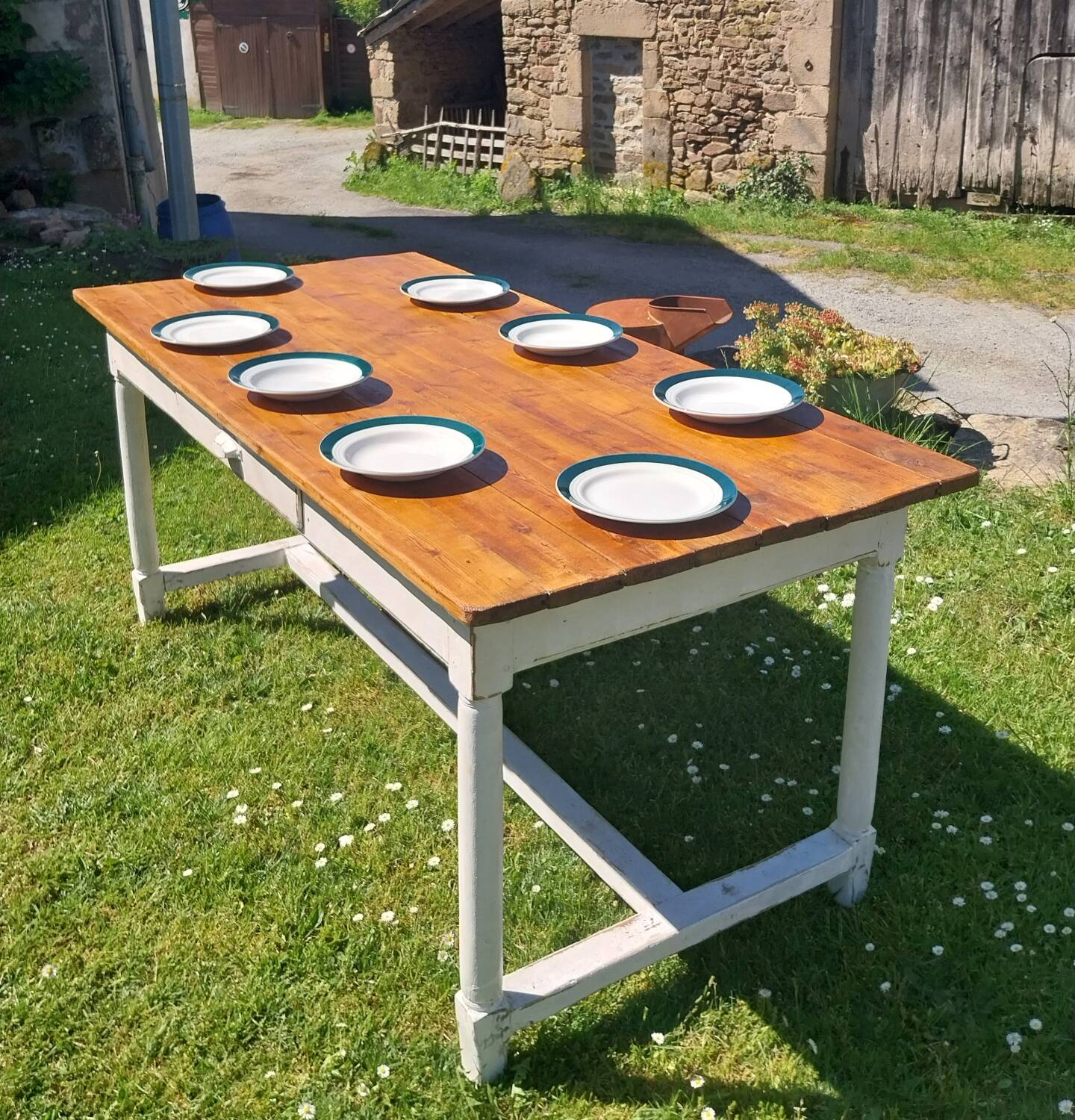 Wooden farmhouse table