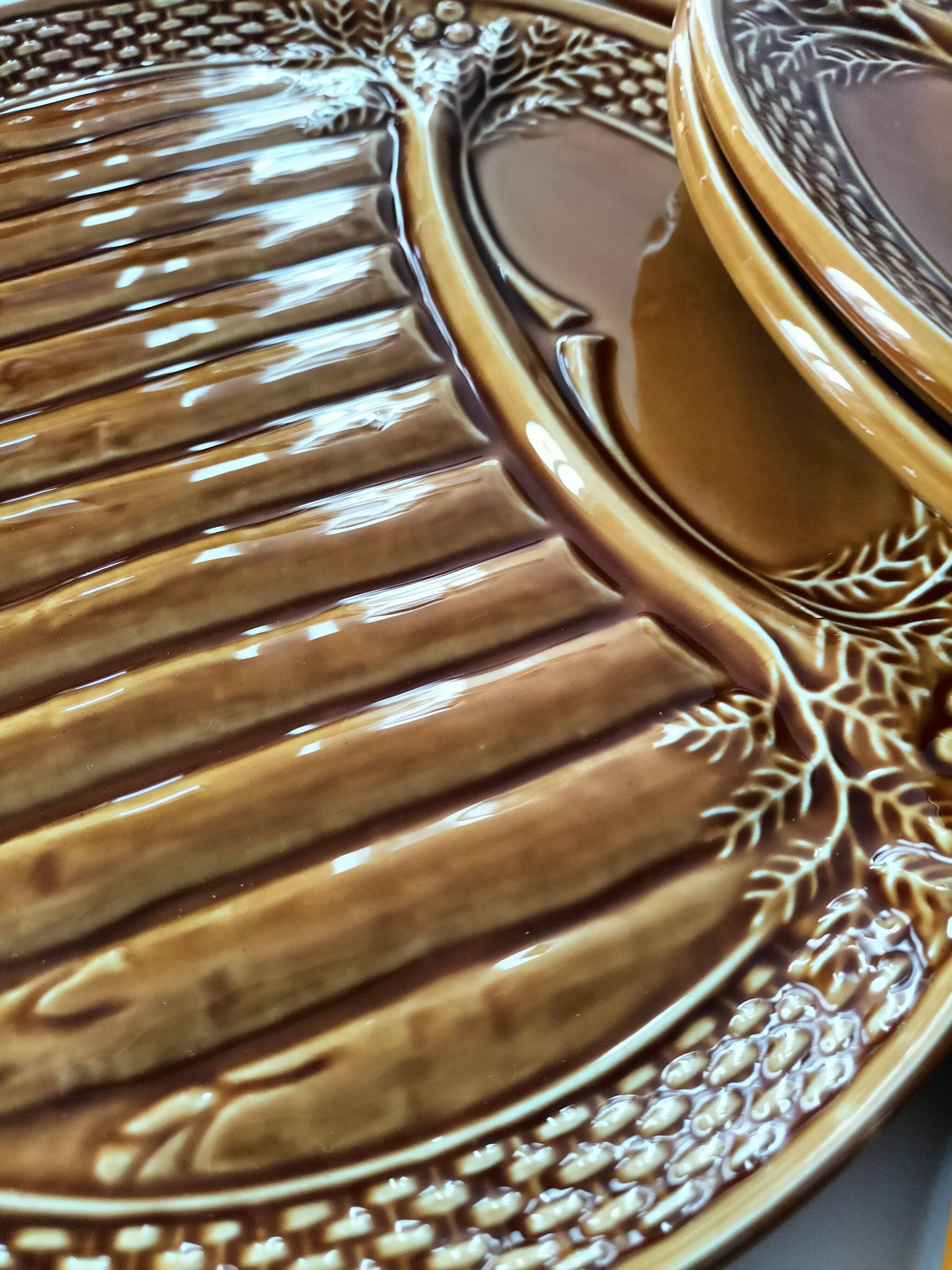 Set of 6 asparagus barbotine plates