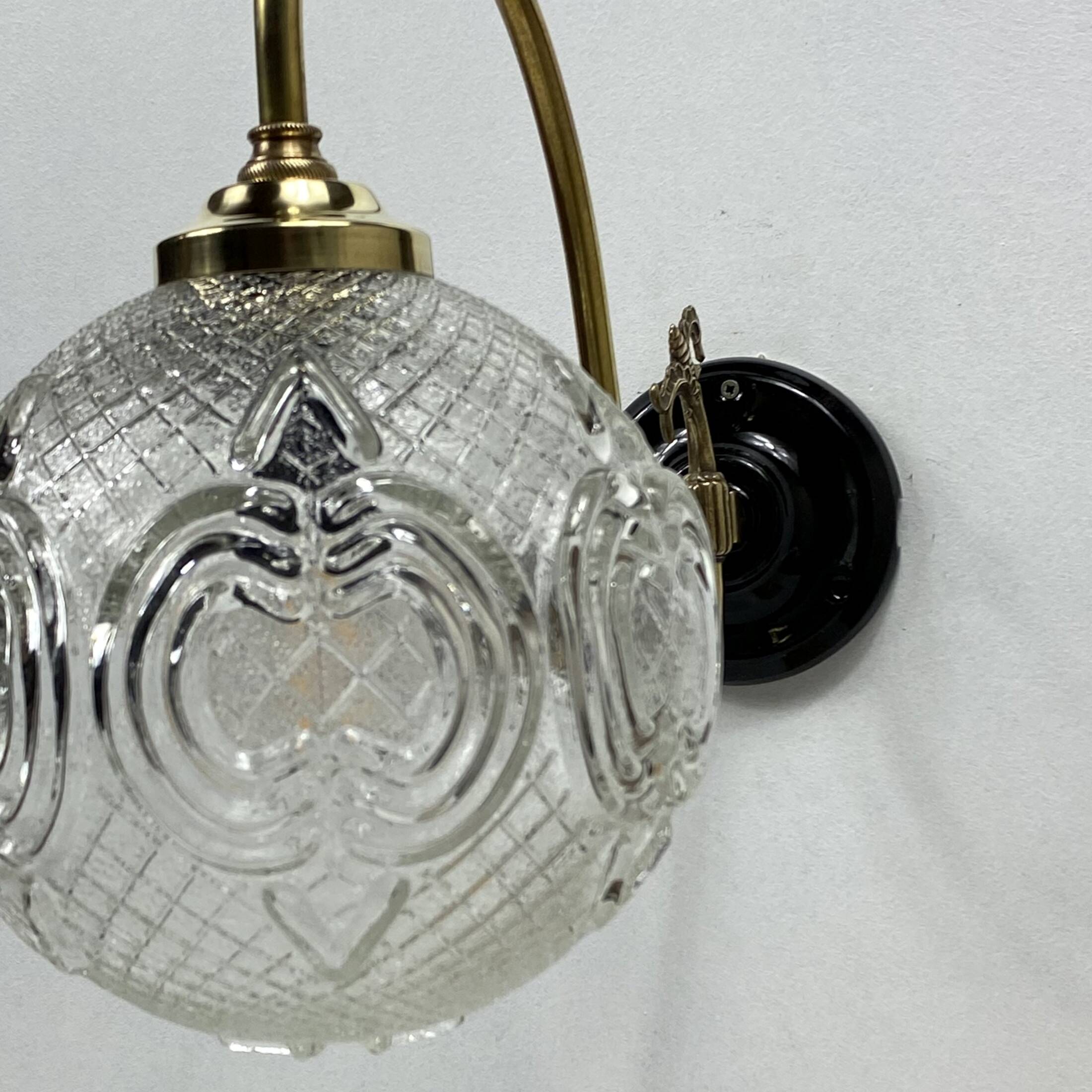 Grande paire d'appliques murales ancienne globe en verre col de cygne en laiton LAMP-7172
