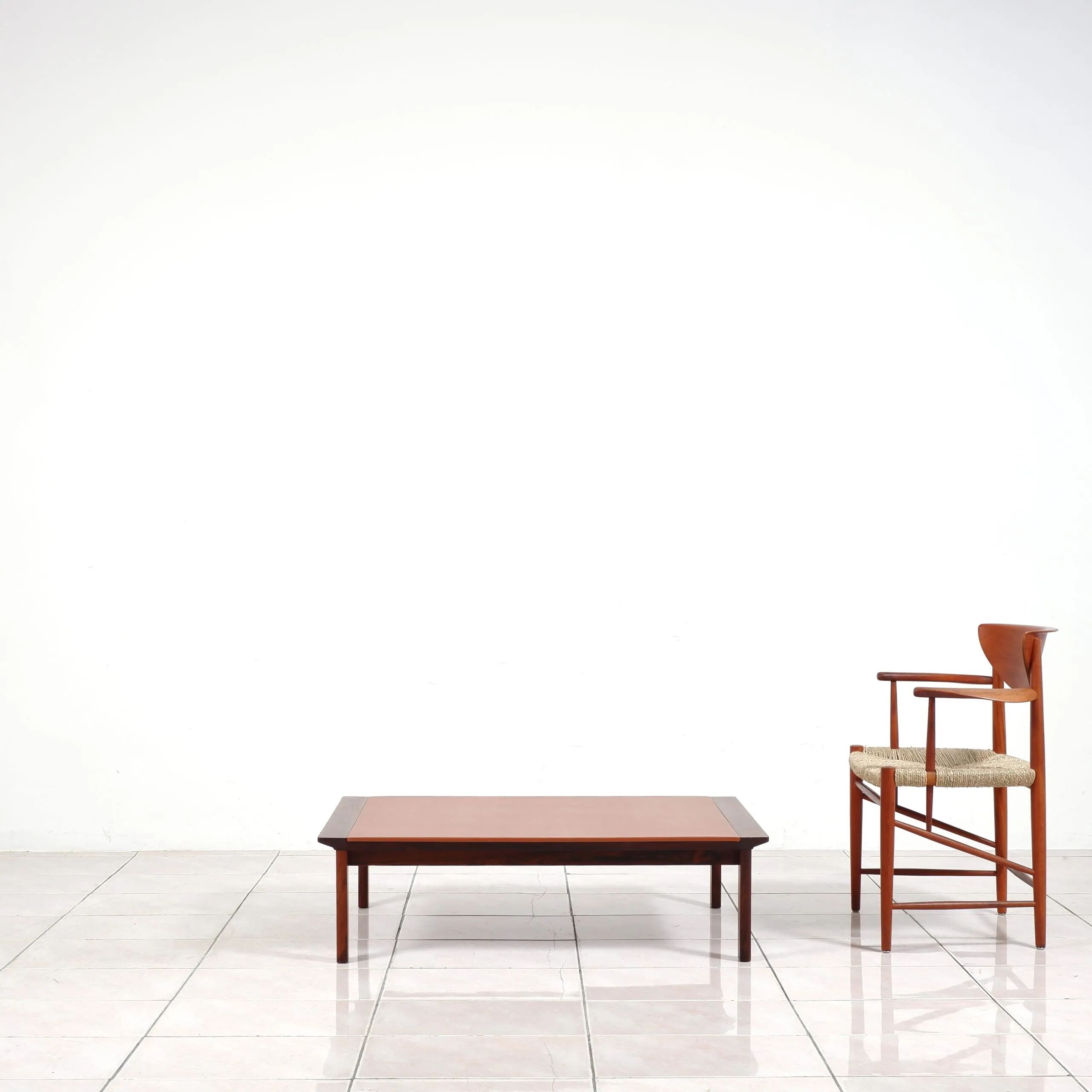 Hans Olsen rosewood leather coffee table