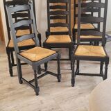 8 chaises chêne massif noires