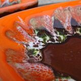 Paire de plats vintage français en faïence de Vallauris à glaçure orange