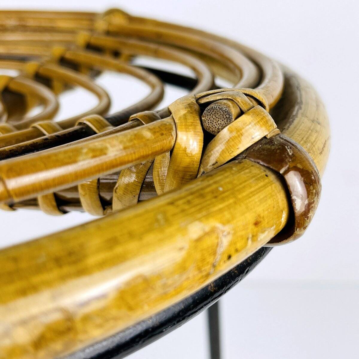 Vintage bamboo and metal stool, Italy, 1950s