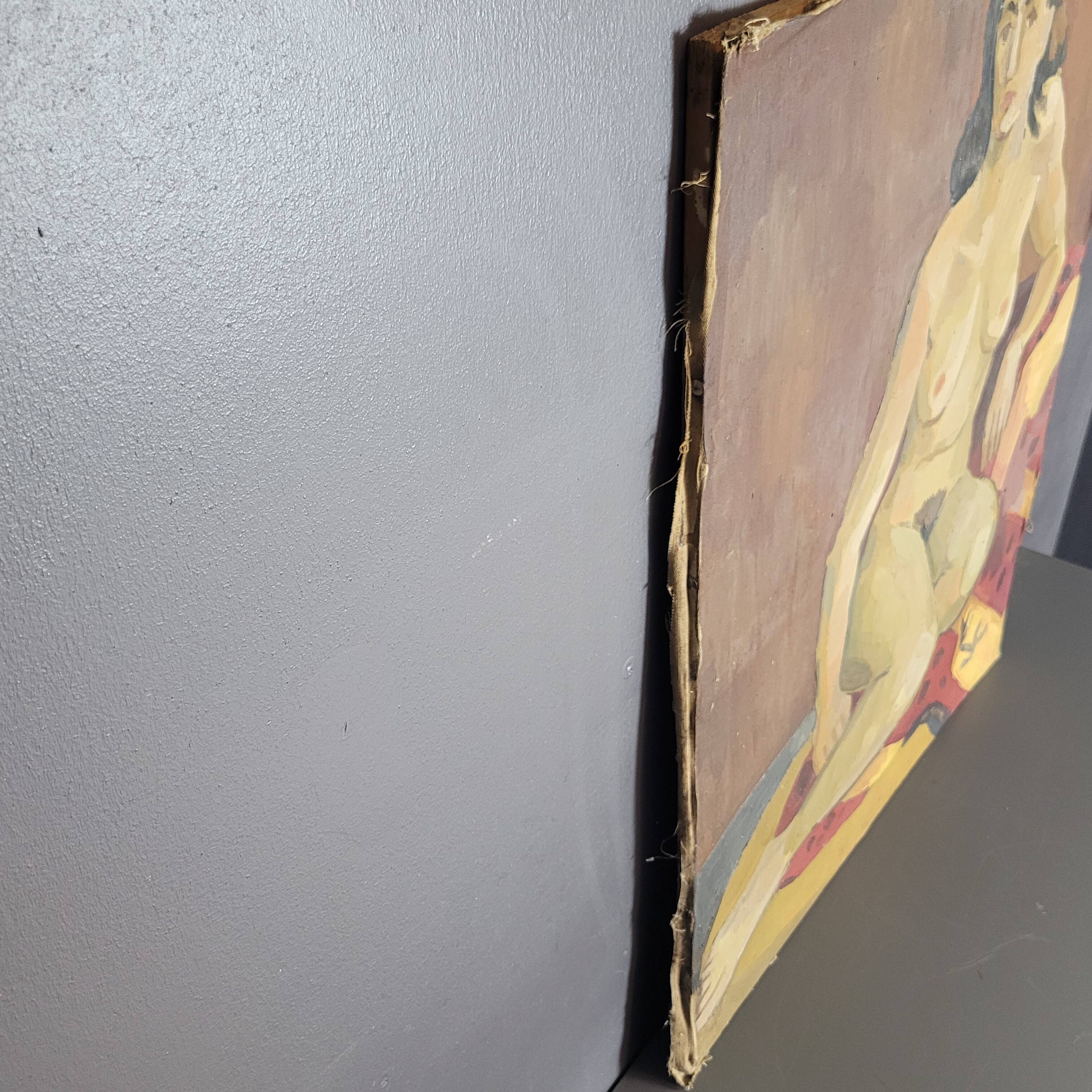 Old Painting Nude Portrait Oil On Canvas