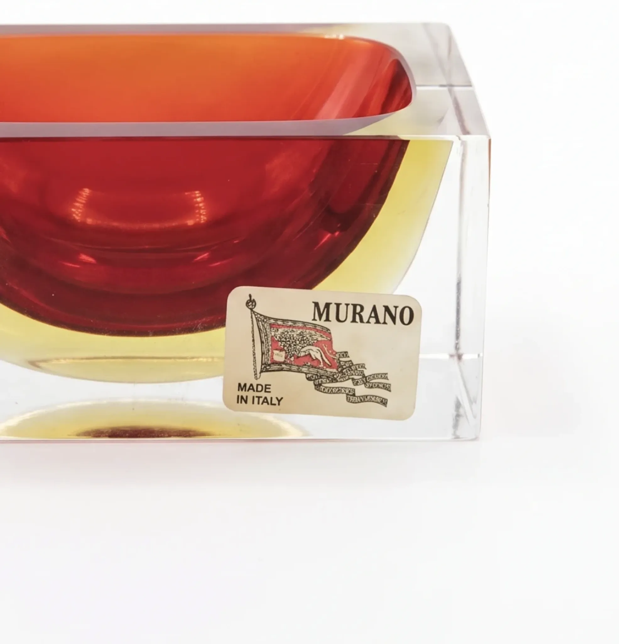 Vintage Murano ashtray in Sommerso red and yellow glass, Italy