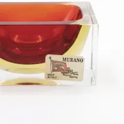 Vintage Murano ashtray in Sommerso red and yellow glass, Italy
