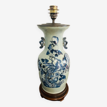 Vase lampe asiatique bleu phœnix