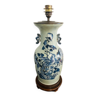 Vase lampe asiatique bleu phœnix