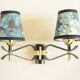 Pair of vintage black and gold wall lights - 18th century foliage lampshade