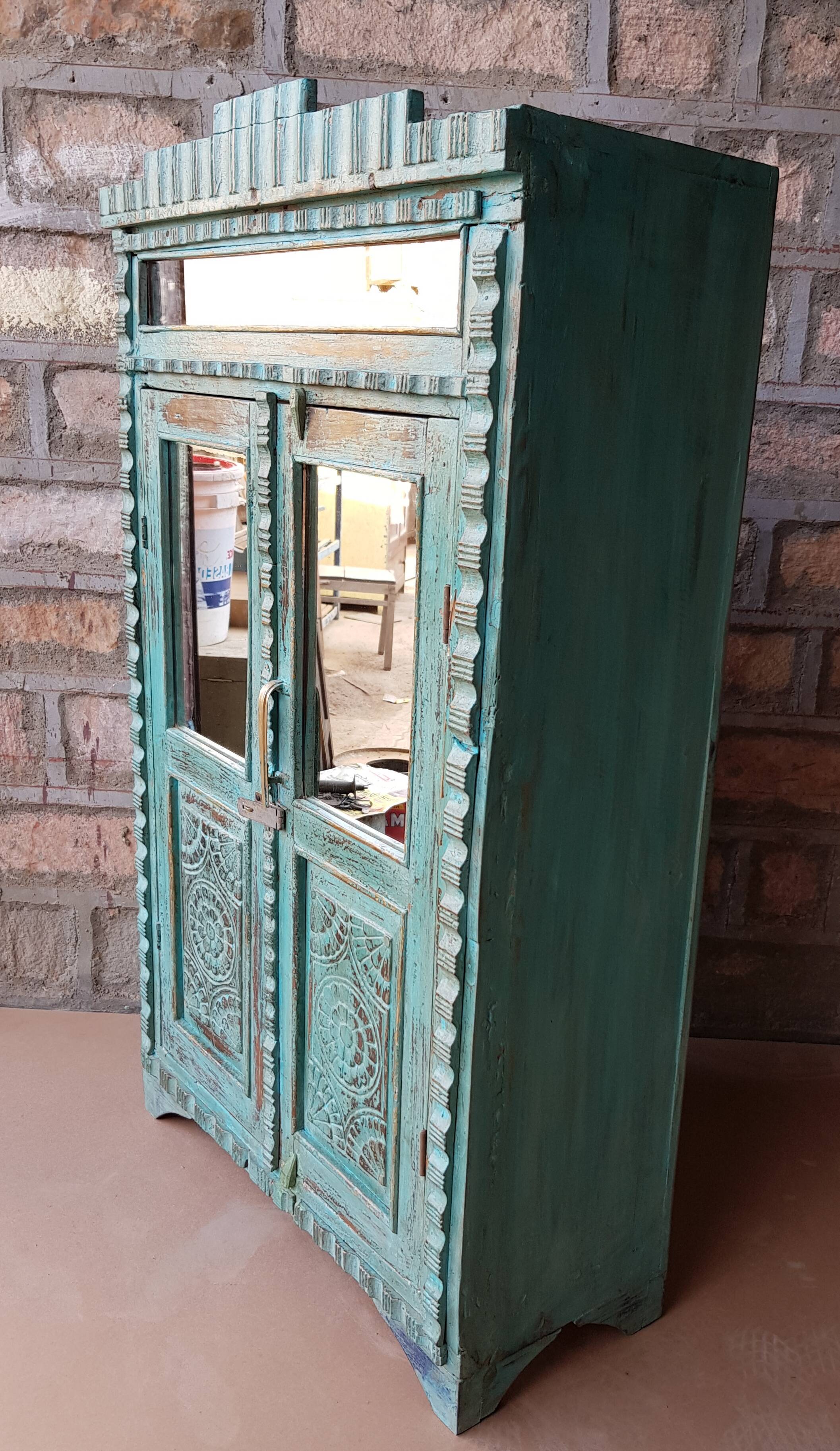 Burmese teak cabinet with original blue patina