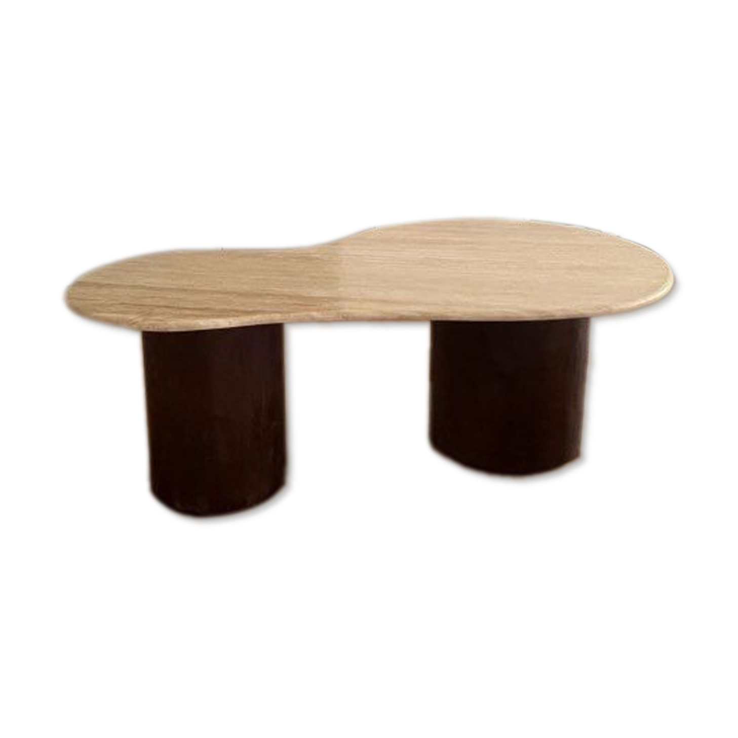Table basse en bois de manguier et en travertin