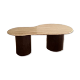 Table basse en bois de manguier et en travertin