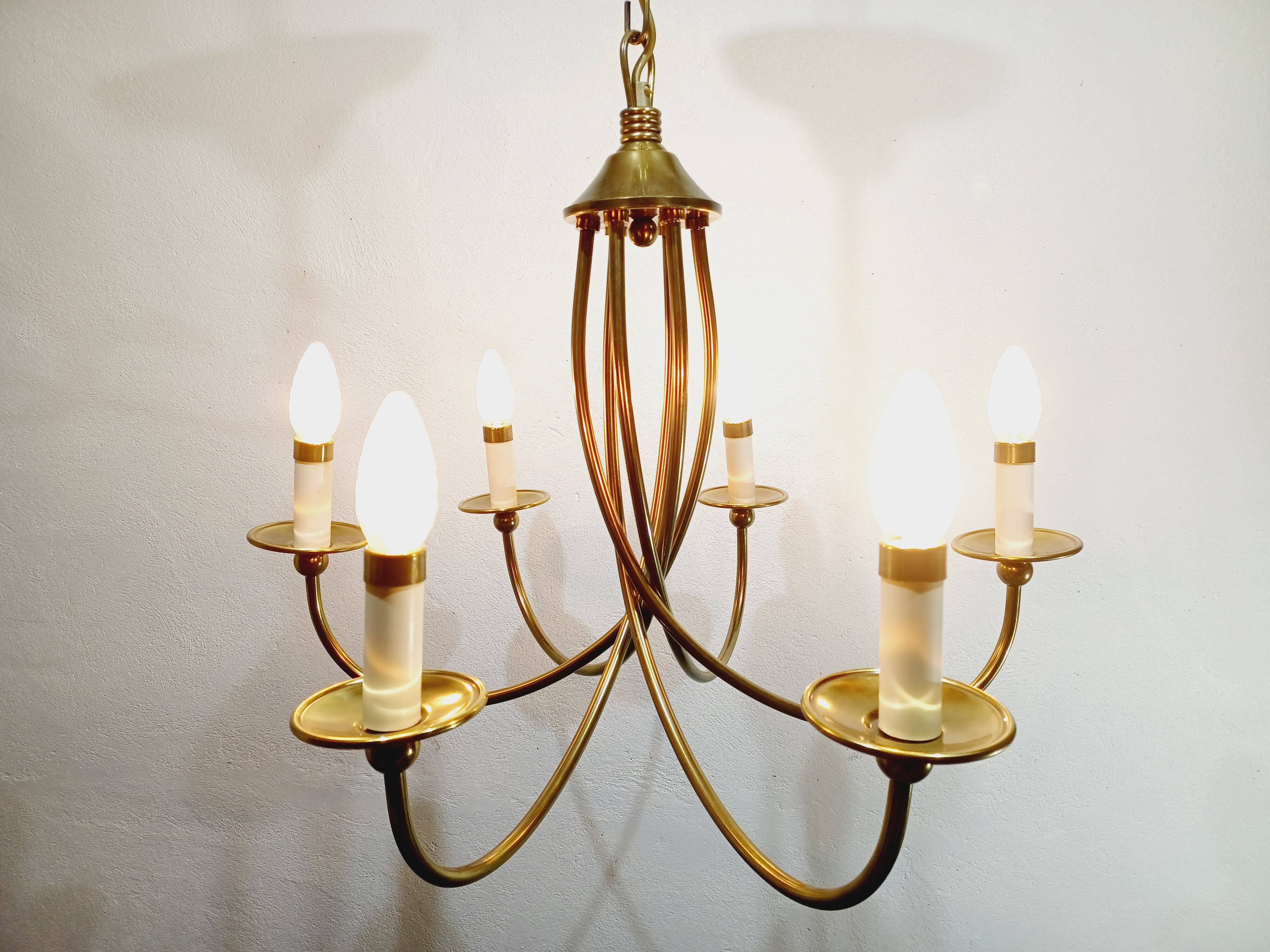 6-light chandelier in bronze and brass