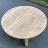Table à manger ronde extensible de ferme rénovée en bois brut 170cm