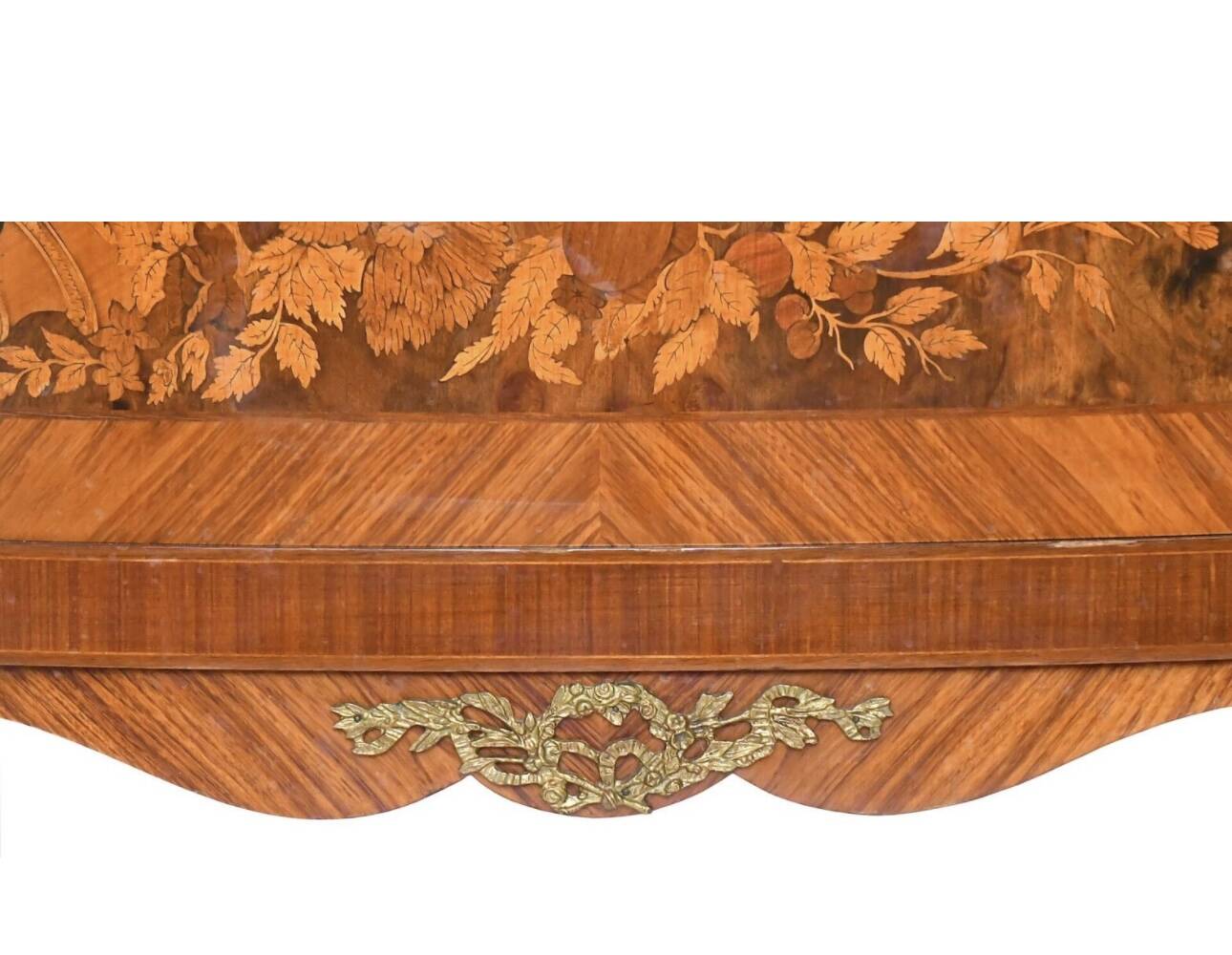 Louis XVI style half-moon marble marquetry sideboard
