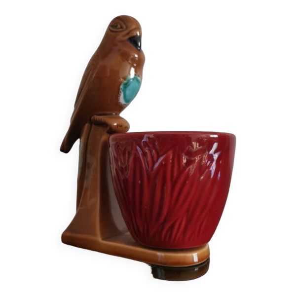 Cache pot figurative Perroquet barbotine marron bleu/vert — Beyit