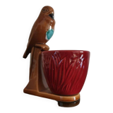 Cache pot figurative Perroquet barbotine marron bleu/vert