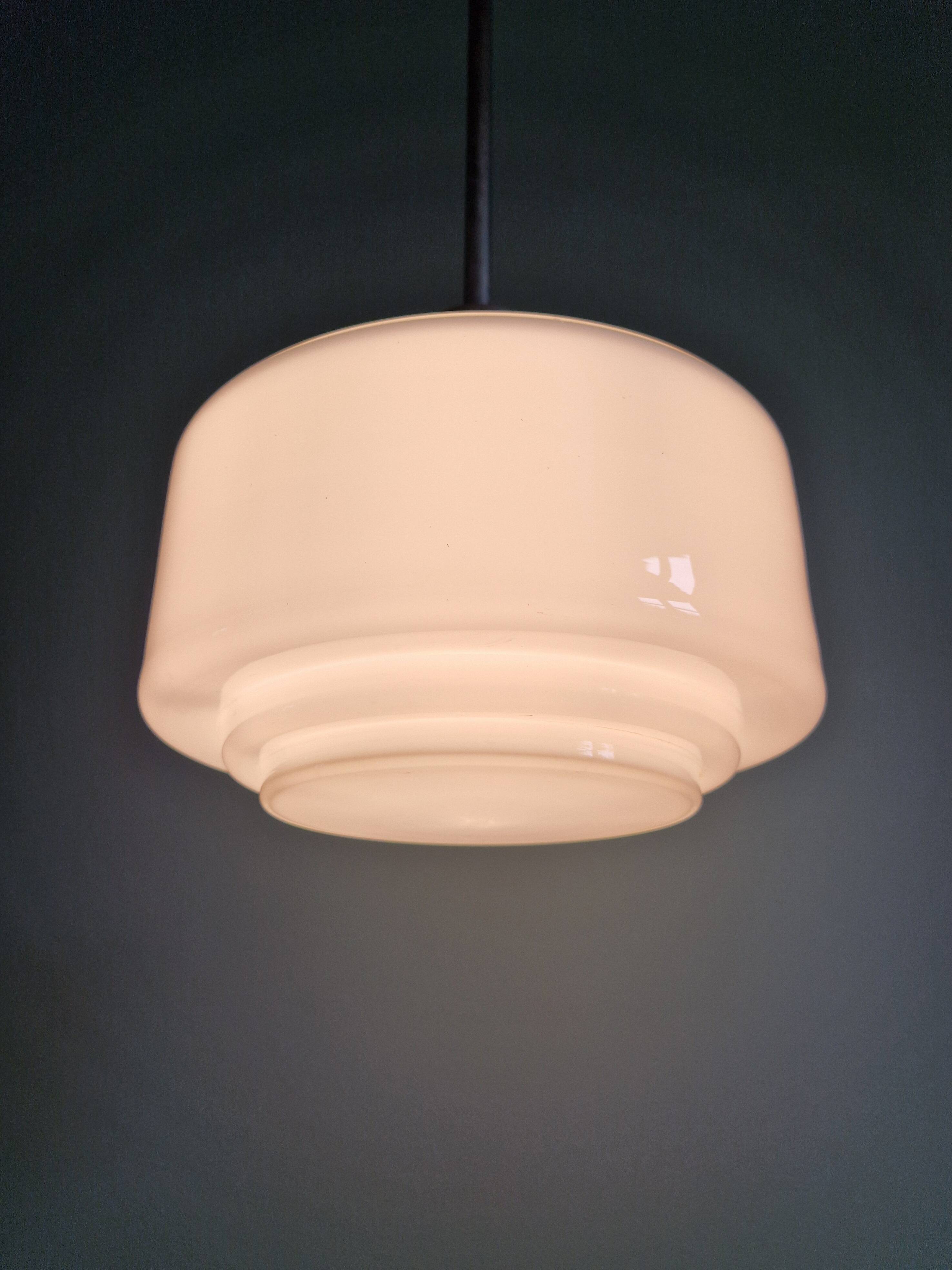 Art Deco pendant light in white opaline glass, 1930s